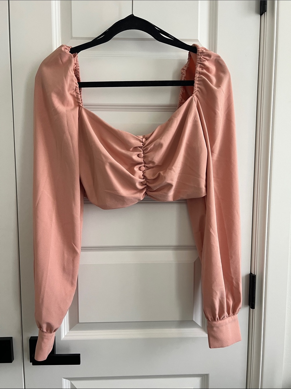 Forever 21 Dusty Rose Ruched Long-Sleeve Crop Top